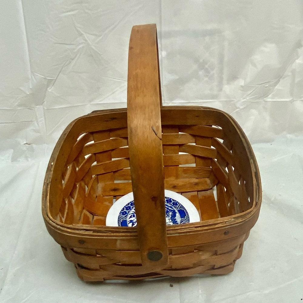Vintage, Blue Willow Longaberger 4in H x 7.5in Square Basket with 4in Handle