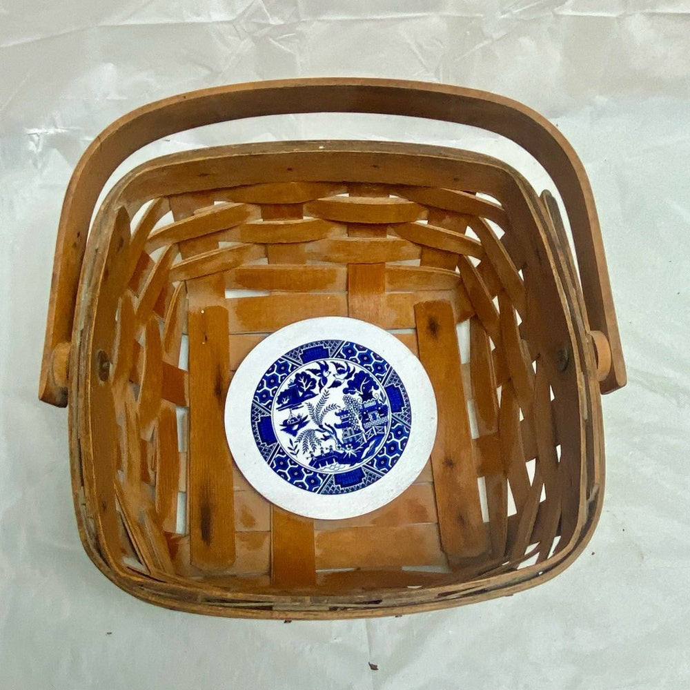 Vintage, Blue Willow Longaberger 4in H x 7.5in Square Basket with 4in Handle