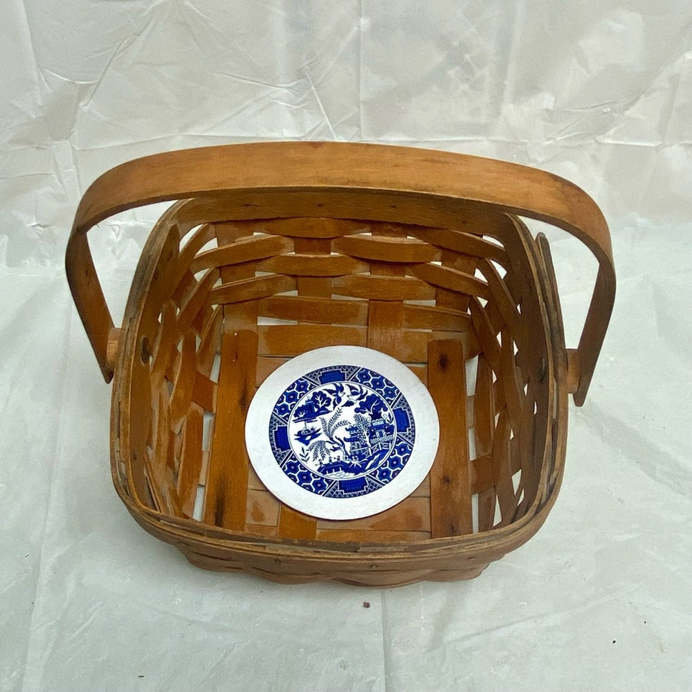 Vintage, Blue Willow Longaberger 4in H x 7.5in Square Basket with 4in Handle