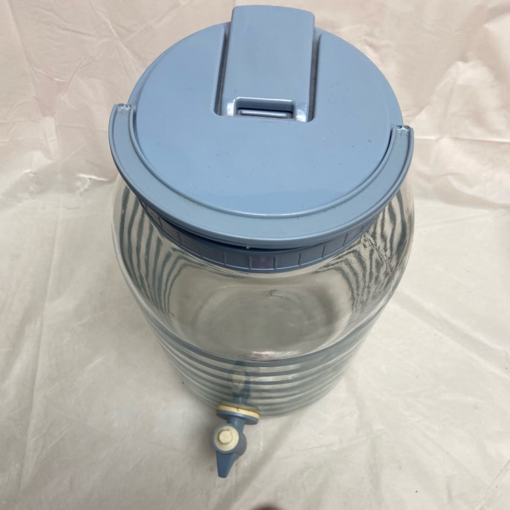 Vintage, Blue Glass Juice Jug- Dispenser. 10.5inH x 6in D