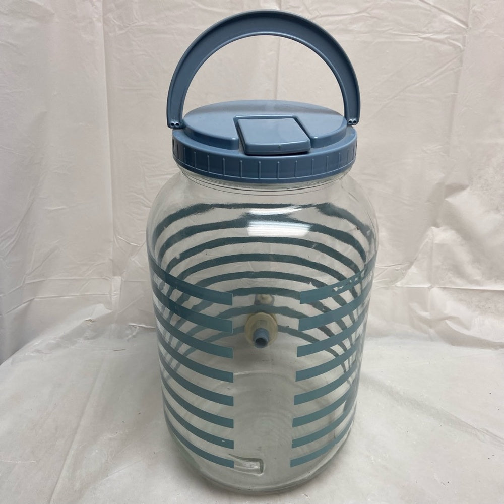 Vintage, Blue Glass Juice Jug- Dispenser. 10.5inH x 6in D