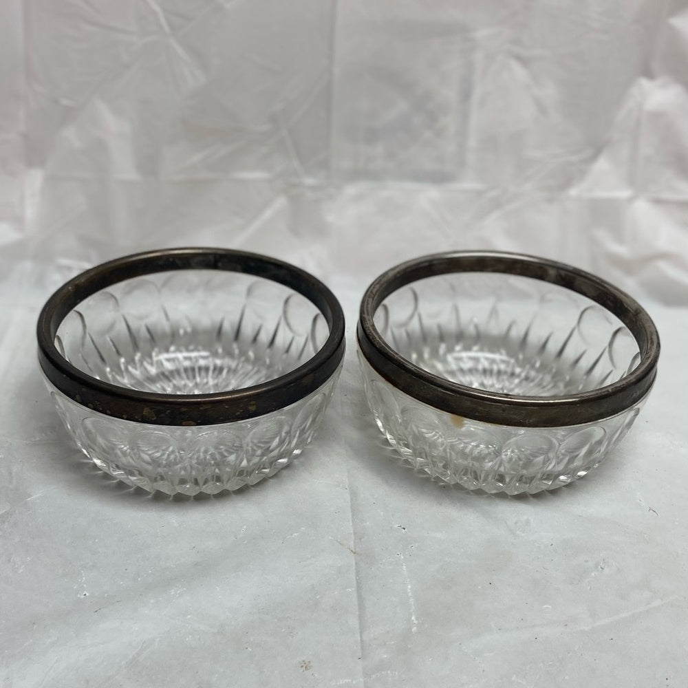 Vintage, 2-pc Elegant, Coin Dot Pressed Bowl with Silver Trim 2.5in H and 85in D