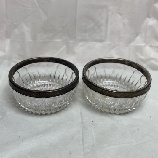 Vintage, 2-pc Elegant, Coin Dot Pressed Bowl with Silver Trim 2.5in H and 85in D