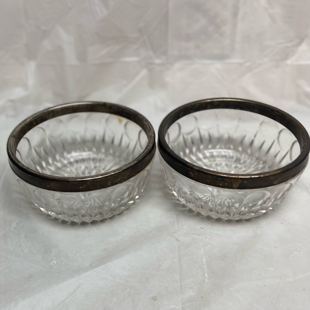 Vintage, 2-pc Elegant, Coin Dot Pressed Bowl with Silver Trim 2.5in H and 85in D