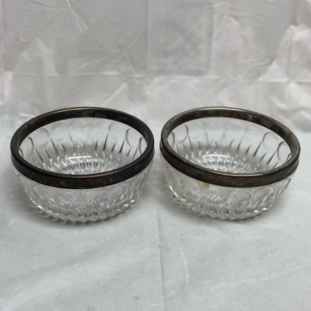 Vintage, 2-pc Elegant, Coin Dot Pressed Bowl with Silver Trim 2.5in H and 85in D