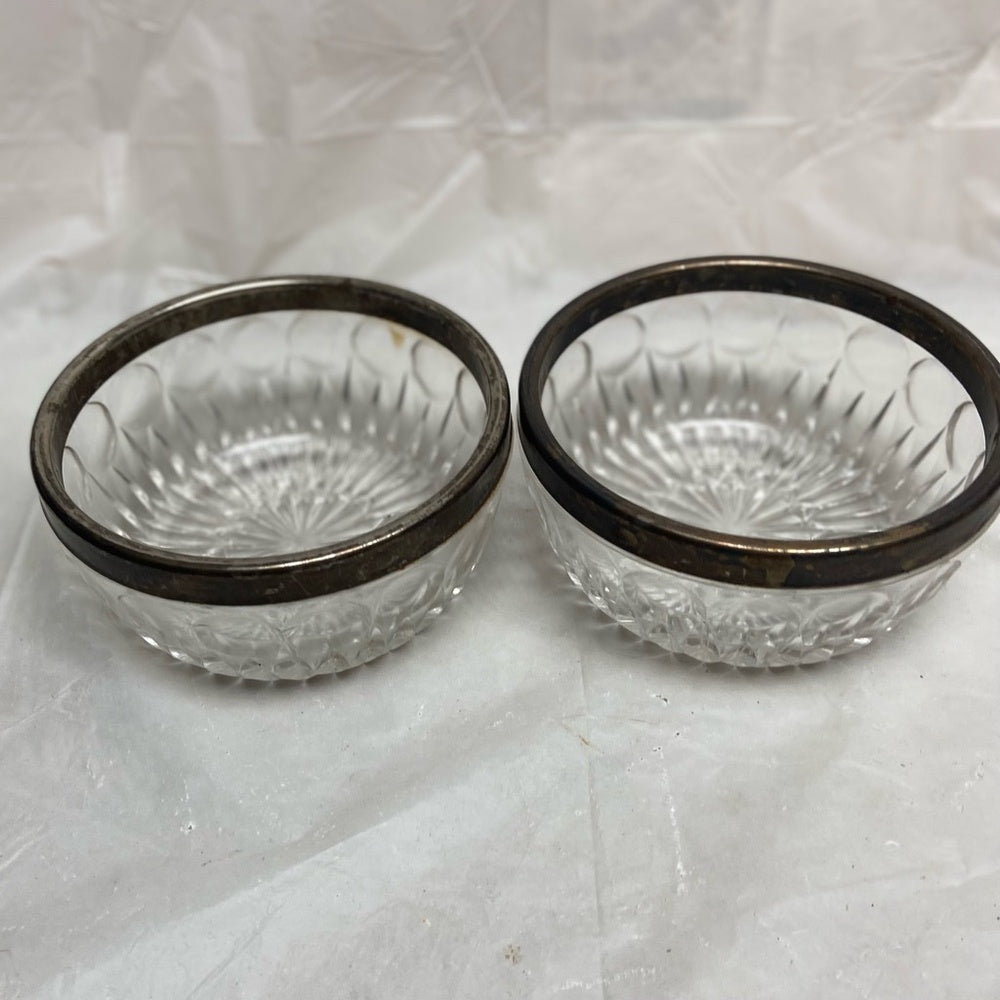 Vintage, 2-pc Elegant, Coin Dot Pressed Bowl with Silver Trim 2.5in H and 85in D