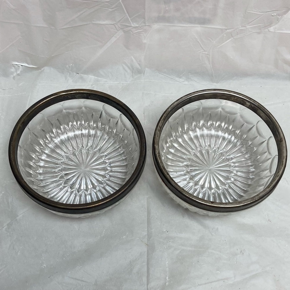 Vintage, 2-pc Elegant, Coin Dot Pressed Bowl with Silver Trim 2.5in H and 85in D