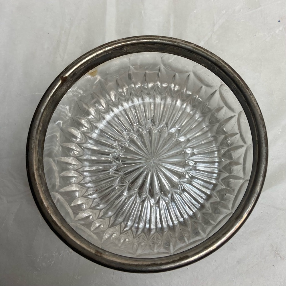 Vintage, 2-pc Elegant, Coin Dot Pressed Bowl with Silver Trim 2.5in H and 85in D