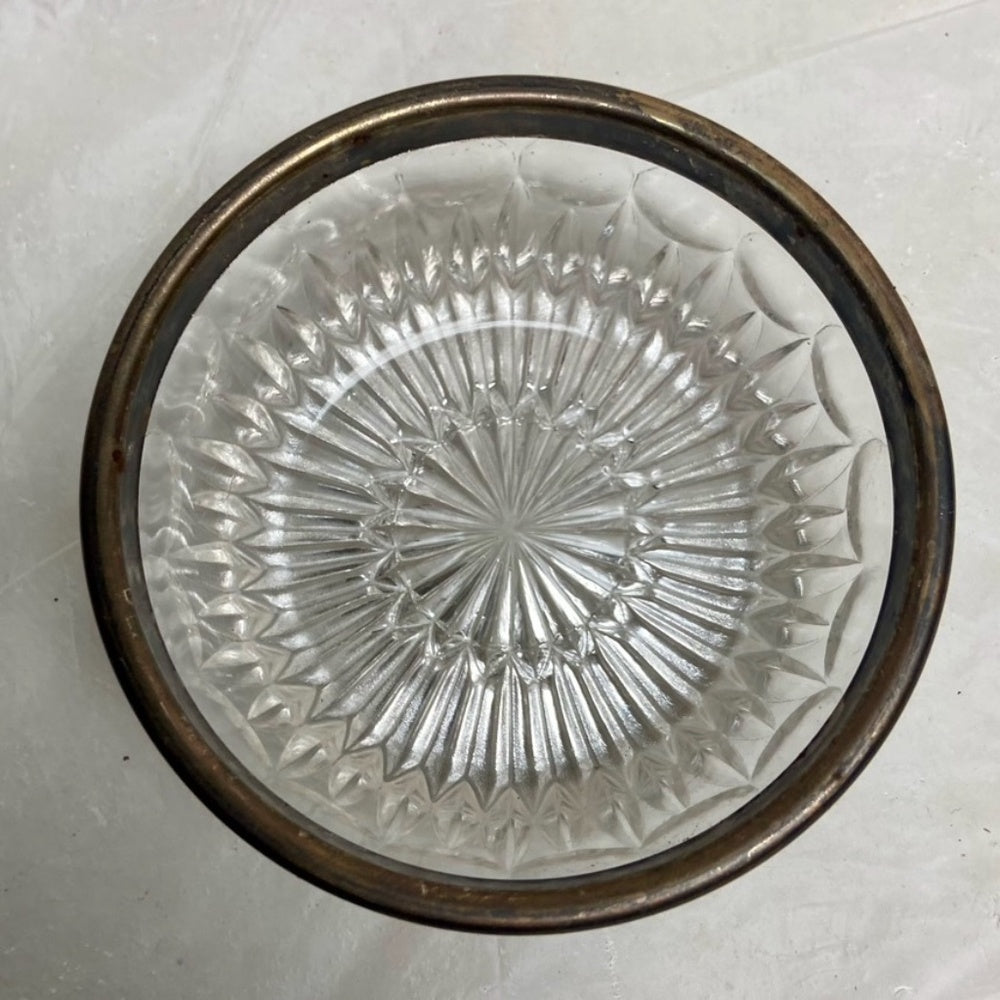 Vintage, 2-pc Elegant, Coin Dot Pressed Bowl with Silver Trim 2.5in H and 85in D