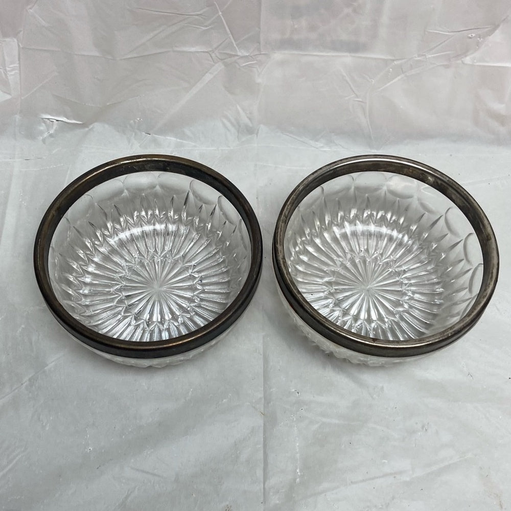 Vintage, 2-pc Elegant, Coin Dot Pressed Bowl with Silver Trim 2.5in H and 85in D
