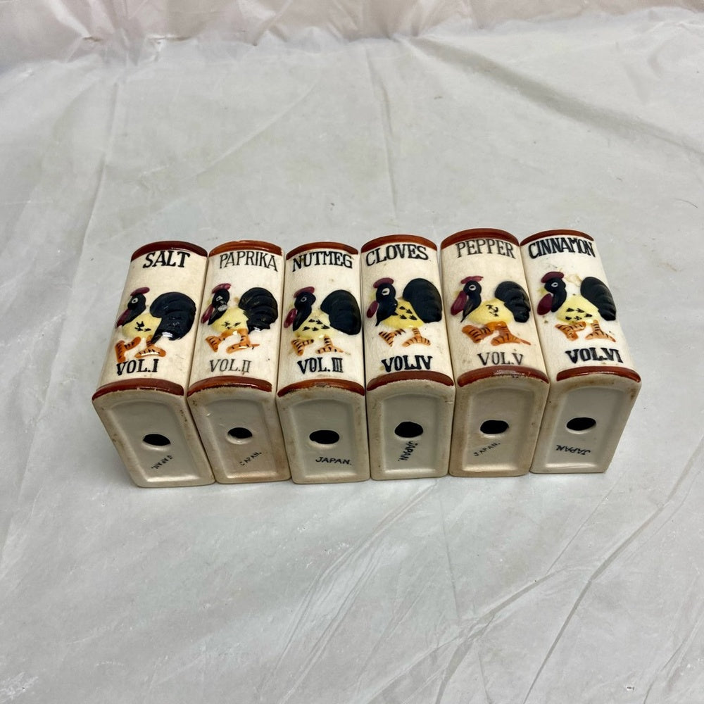 Vintage, Rare, Japan, 7-pc Turkey Shaker Set  with Wooden Rack