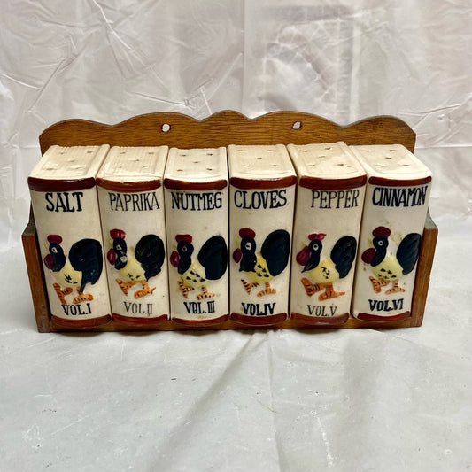 Vintage, Rare, Japan, 7-pc Turkey Shaker Set  with Wooden Rack