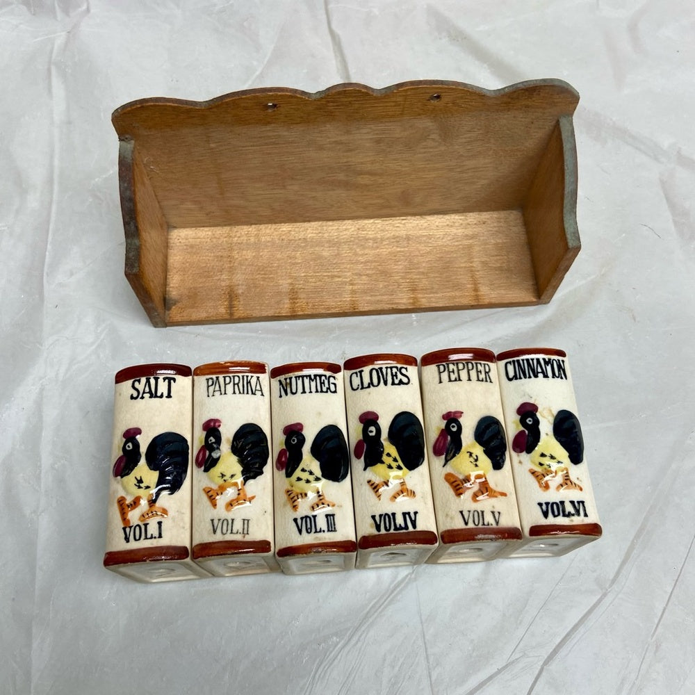 Vintage, Rare, Japan, 7-pc Turkey Shaker Set  with Wooden Rack