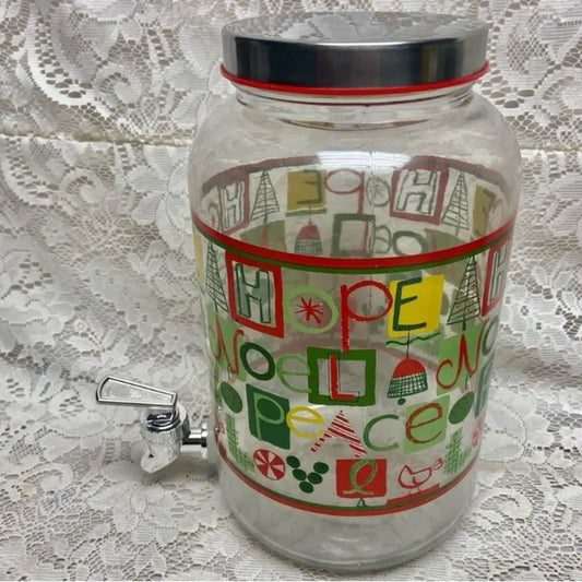 Vintage, Colorful Glass Juice Jug- Dispenser. 11inH x 9inL  x 6in D