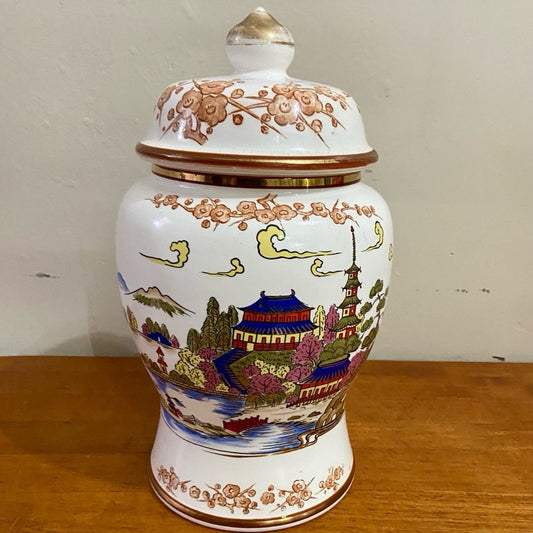 Vintage, Variant  Polychrome Willow Large, Temple Jar  or Urn 13in H x 7.5in D