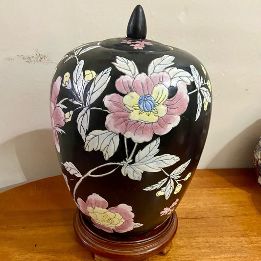 Vintage, Floral, Large, Heavy Temple Jar or Urn 15in H x 8.5in D