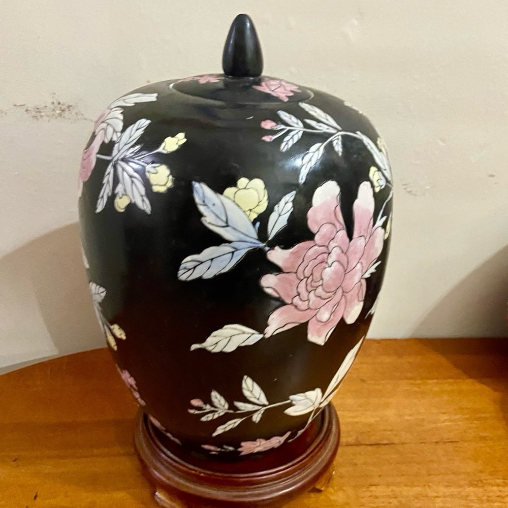 Vintage, Floral, Large, Heavy Temple Jar or Urn 15in H x 8.5in D