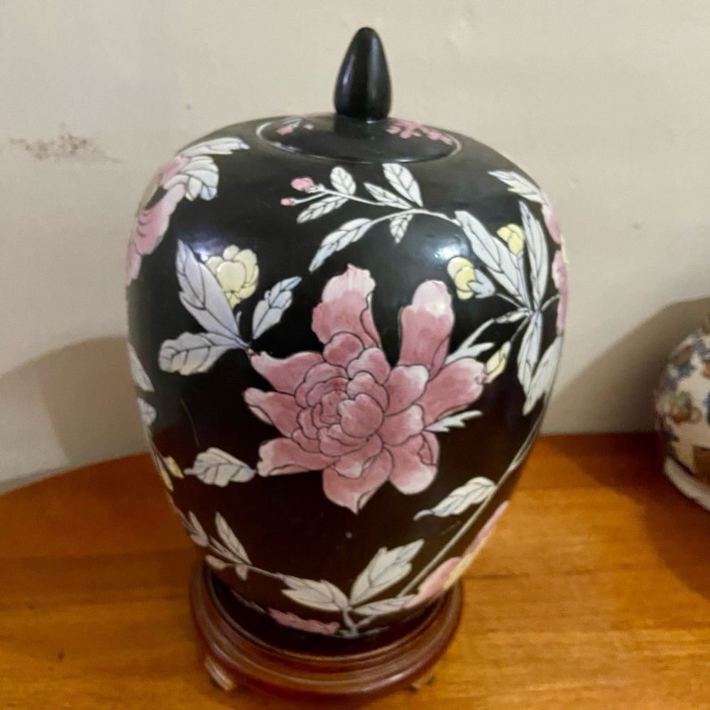Vintage, Floral, Large, Heavy Temple Jar or Urn 15in H x 8.5in D