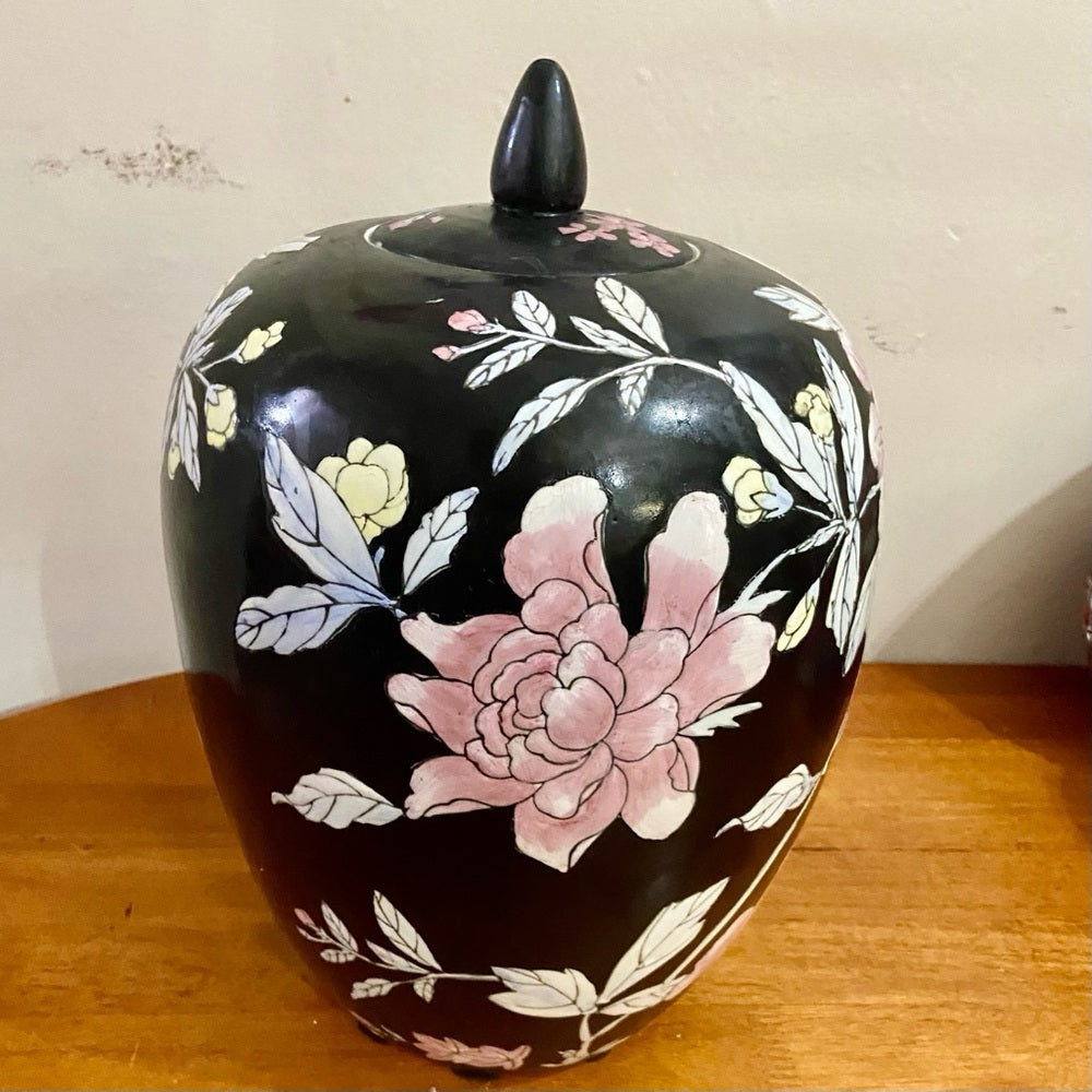 Vintage, Floral, Large, Heavy Temple Jar or Urn 15in H x 8.5in D