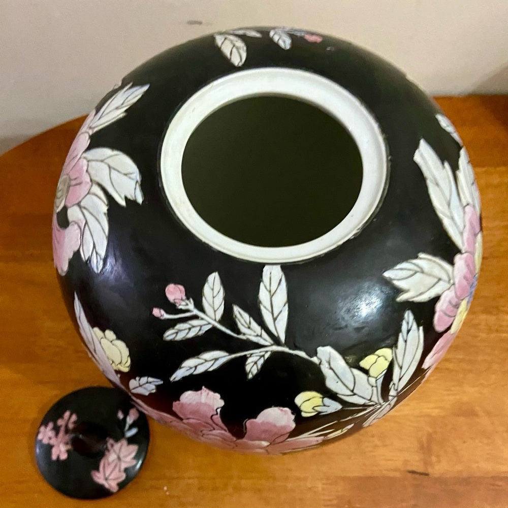 Vintage, Floral, Large, Heavy Temple Jar or Urn 15in H x 8.5in D
