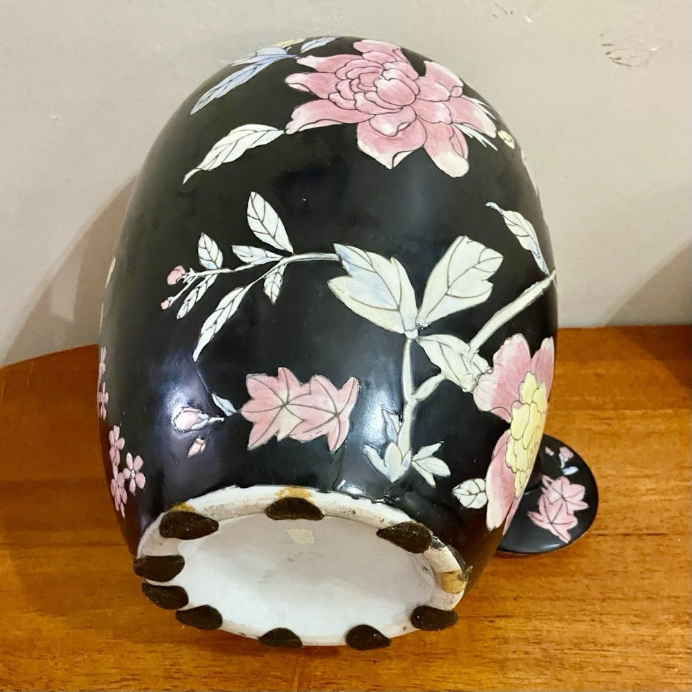 Vintage, Floral, Large, Heavy Temple Jar or Urn 15in H x 8.5in D