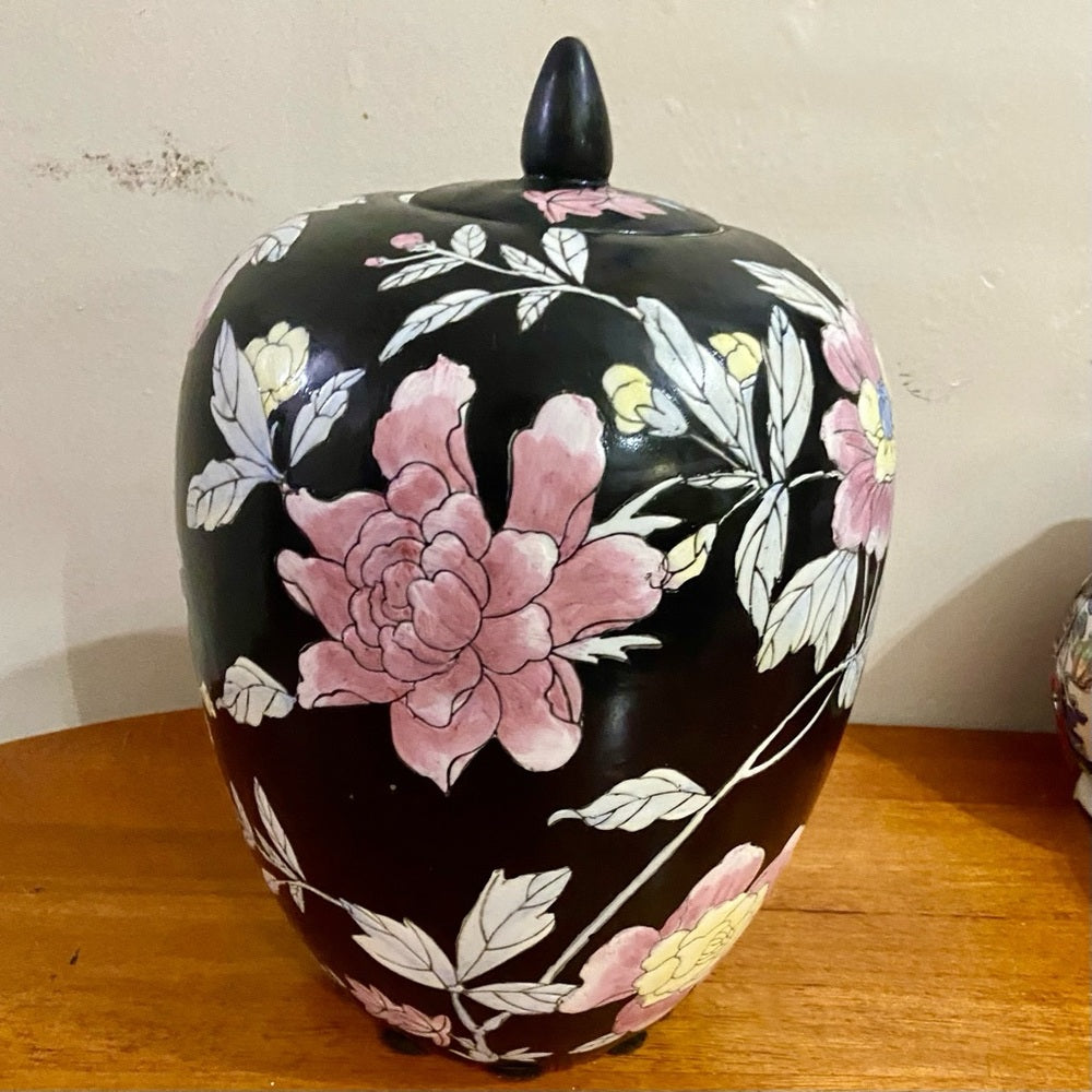 Vintage, Floral, Large, Heavy Temple Jar or Urn 15in H x 8.5in D