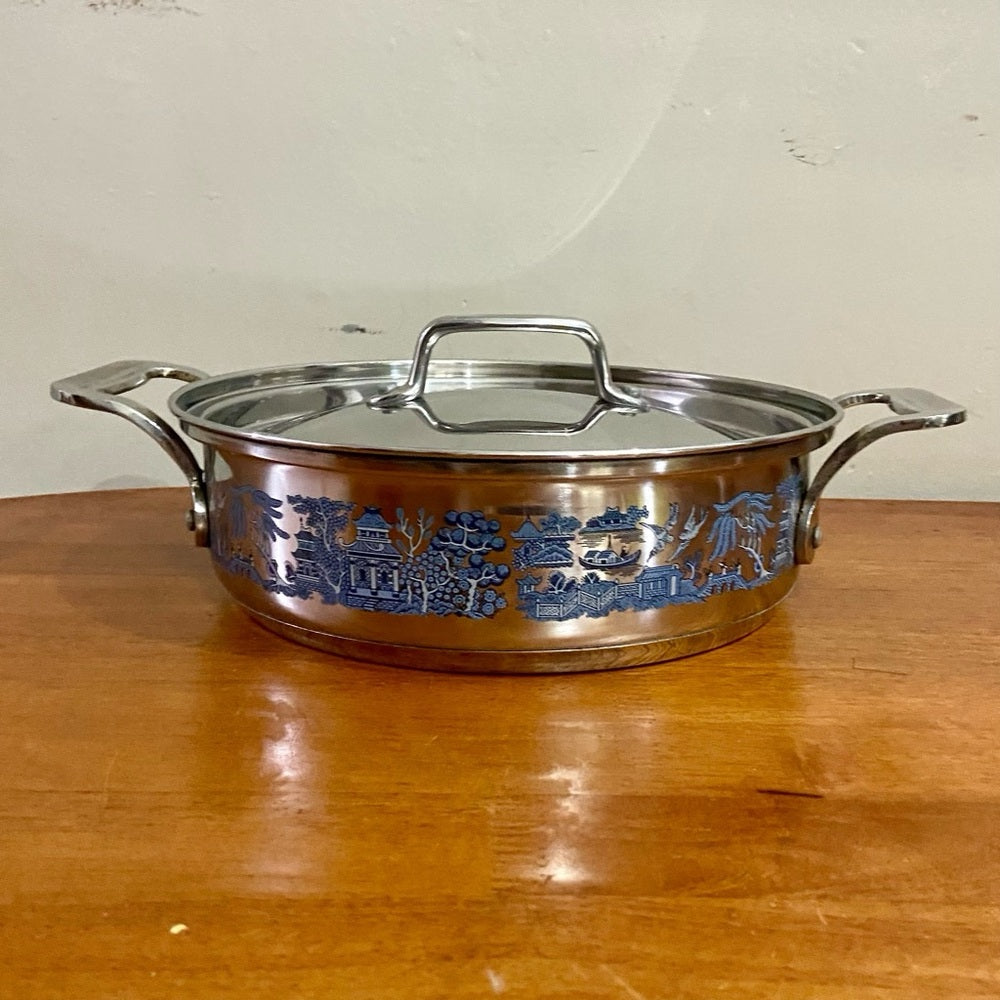 Blue Willow, Stainless Steel Large Dutch Oven w/ Lid 14in L x 10.5in D x 3.5in H
