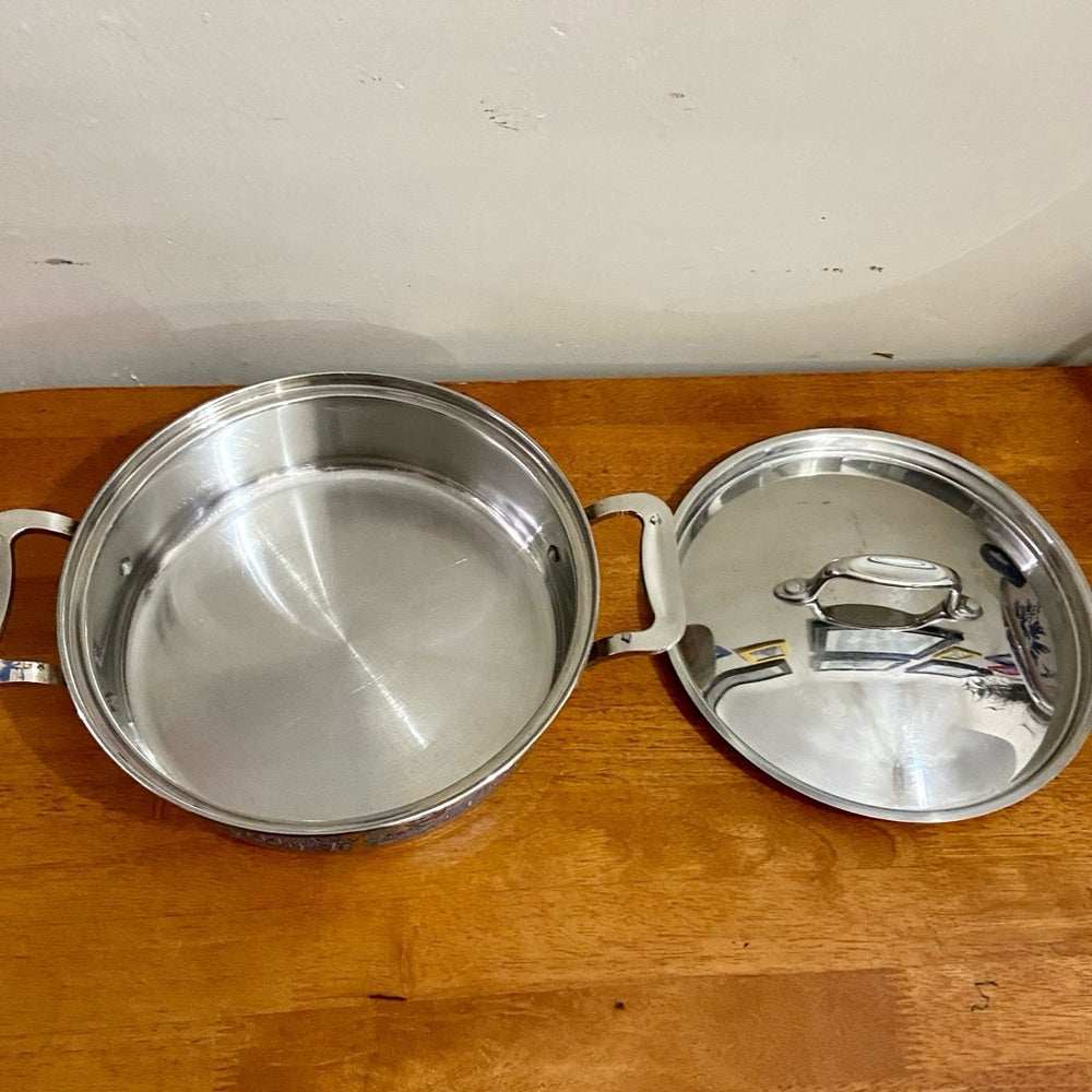 Blue Willow, Stainless Steel Large Dutch Oven w/ Lid 14in L x 10.5in D x 3.5in H
