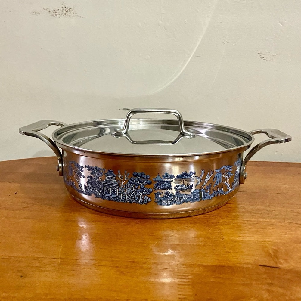 Blue Willow, Stainless Steel Large Dutch Oven w/ Lid 14in L x 10.5in D x 3.5in H