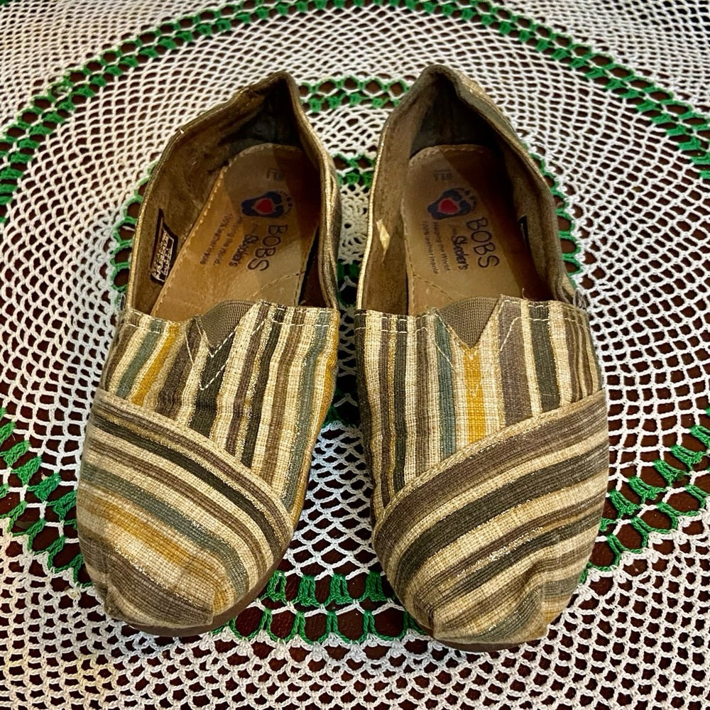 Bobs -Skechers Stripes Fabric Loafer Flat Slip Ons 8.5