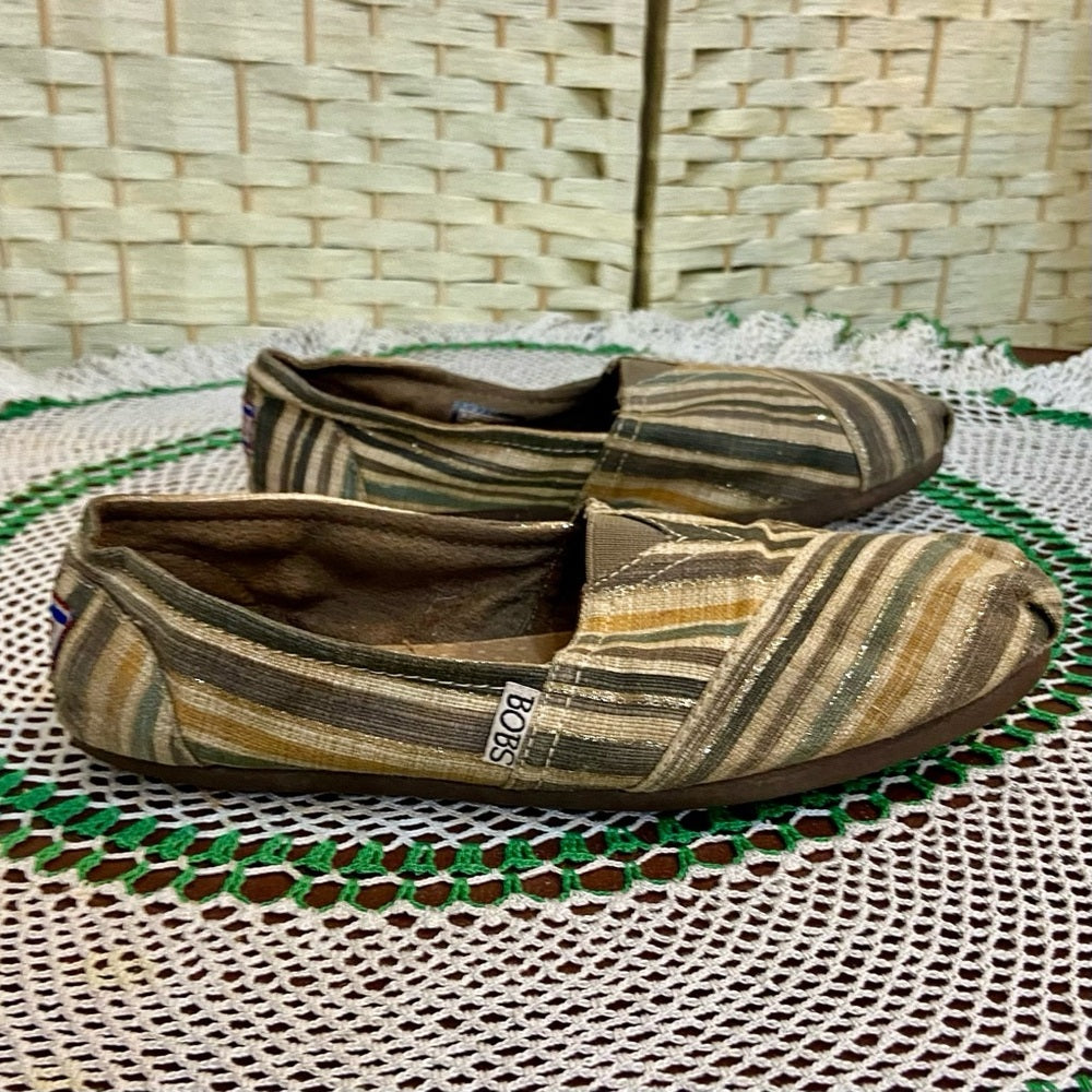 Bobs -Skechers Stripes Fabric Loafer Flat Slip Ons 8.5