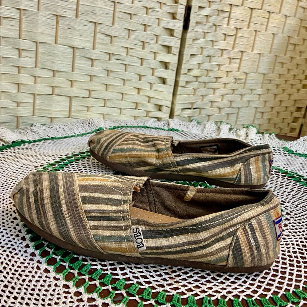 Bobs -Skechers Stripes Fabric Loafer Flat Slip Ons 8.5