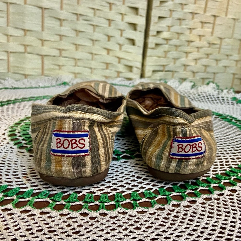 Bobs -Skechers Stripes Fabric Loafer Flat Slip Ons 8.5