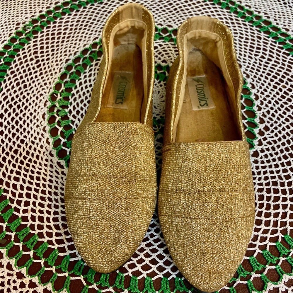 Cosmic, Vintage Gold Slip On Flats -Loafers Size-8