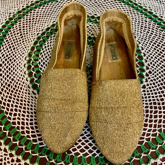 Cosmic, Vintage Gold Slip On Flats -Loafers Size-8