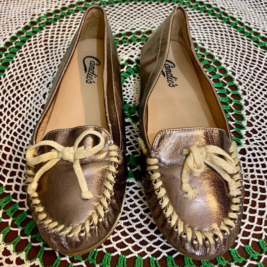 Candies Metallic Gold Slip On Flats -Loafers-Moccasin Size-8.5
