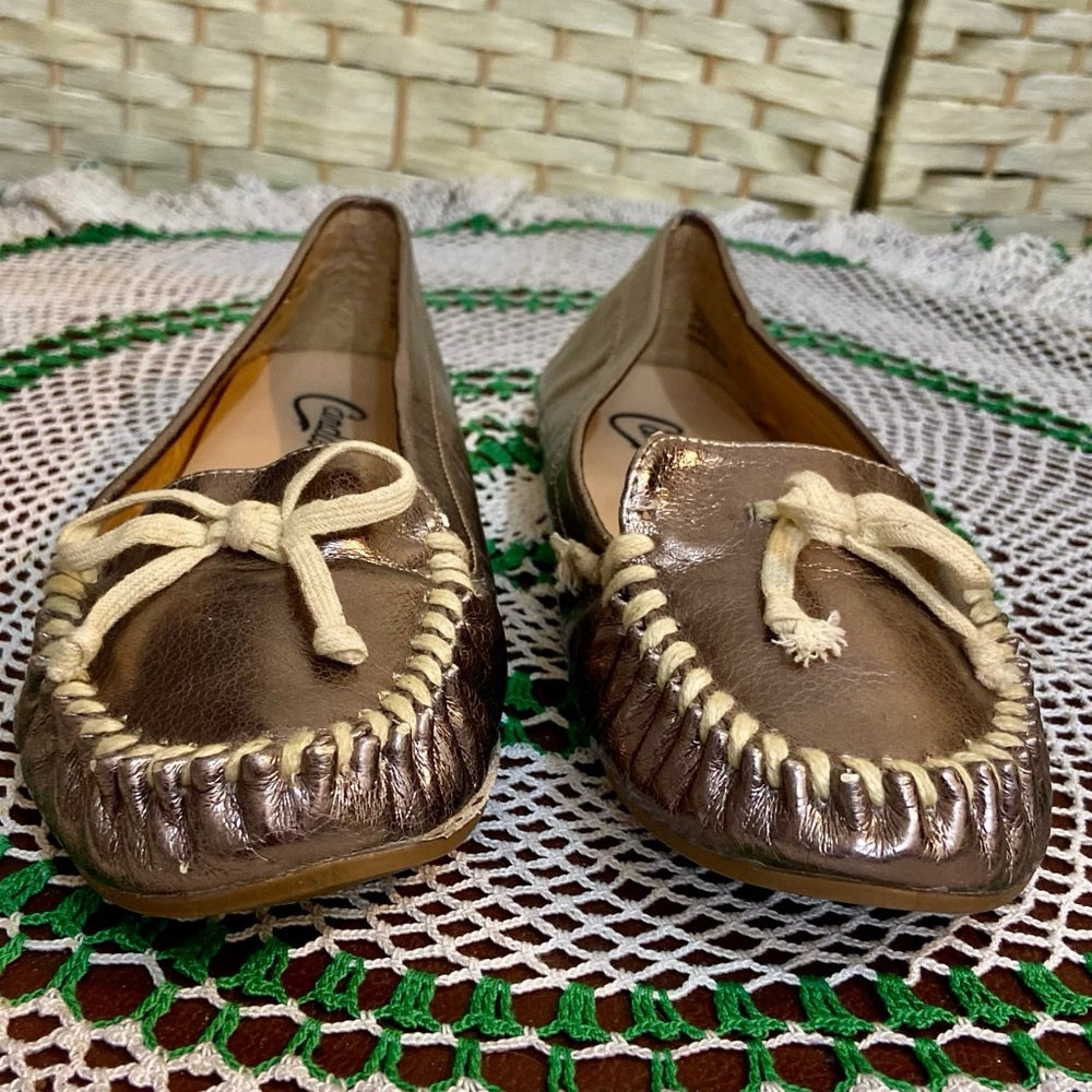 Candies Metallic Gold Slip On Flats -Loafers-Moccasin Size-8.5