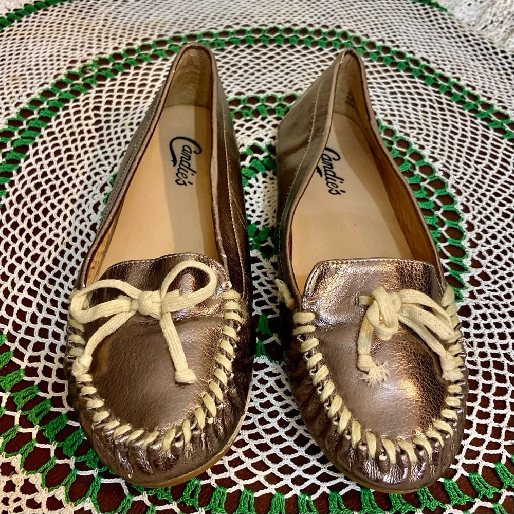 Candies Metallic Gold Slip On Flats -Loafers-Moccasin Size-8.5