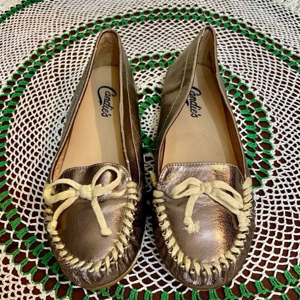 Candies Metallic Gold Slip On Flats -Loafers-Moccasin Size-8.5