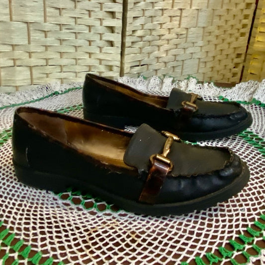 Anne Klein I-flex Black and Brown Trim Loafers Size 8.5