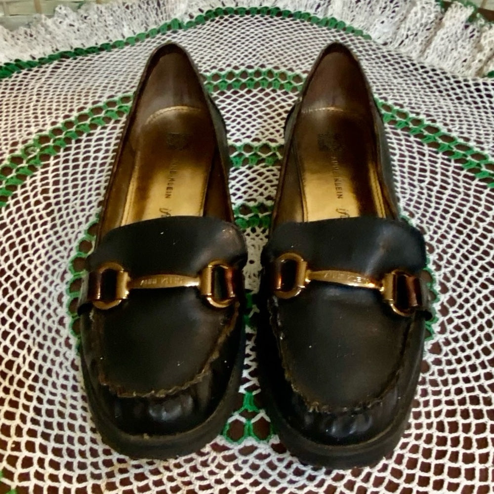 Anne Klein I-flex Black and Brown Trim Loafers Size 8.5