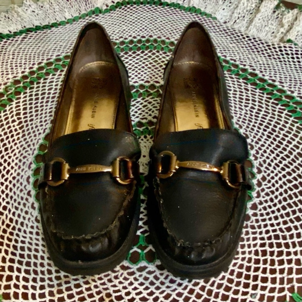 Anne Klein I-flex Black and Brown Trim Loafers Size 8.5