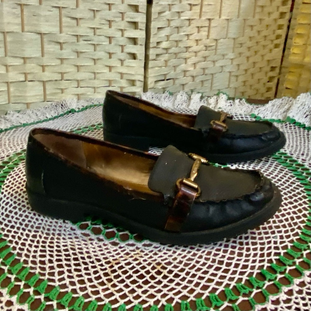 Anne Klein I-flex Black and Brown Trim Loafers Size 8.5