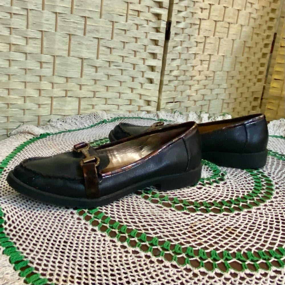 Anne Klein I-flex Black and Brown Trim Loafers Size 8.5