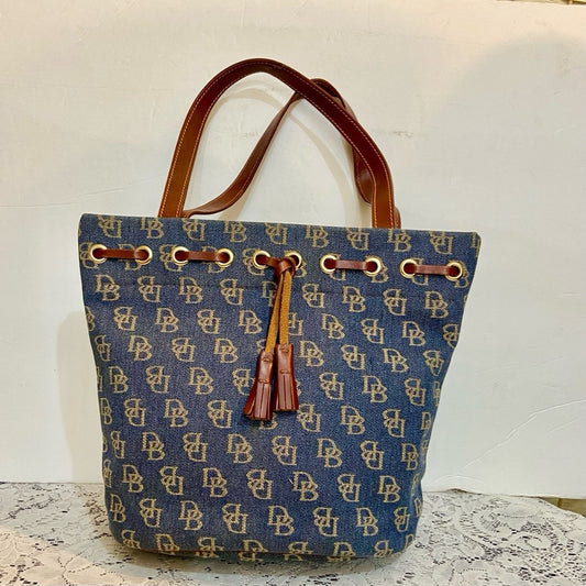 Dooney & Bourke Monogram Denim Canvas Shoulder Bag 12inch L x 10.5in H x 5.5in W
