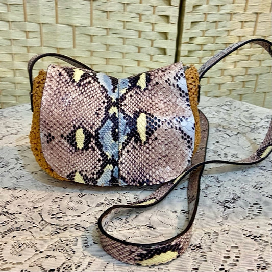 Vince Camuto ReptileLeather and Straw Crossbody 9in L x 6in H x 2in W