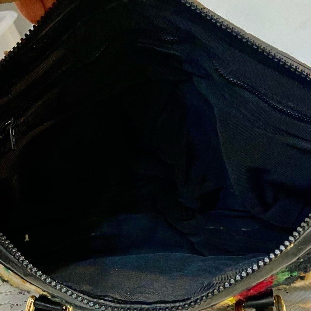 Vintage, Jana, Black, Floral, Hand Made Tapestry Handbag 13in L x 10in H x 4in W