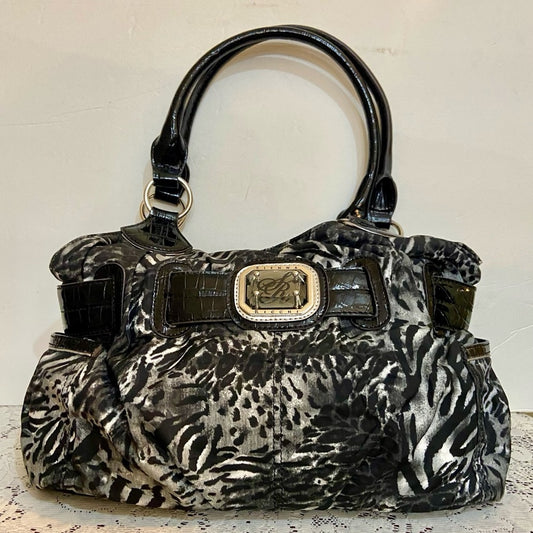 Sienna Ricchi (SR) Black- Gray Zebra Handbag 13.5in L x 10.5in H, x 4.5in W
