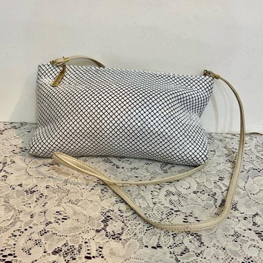 Vintage, Whiting and Davis White Mesh Crossbody Bag 10in L x 6in H, x 1in