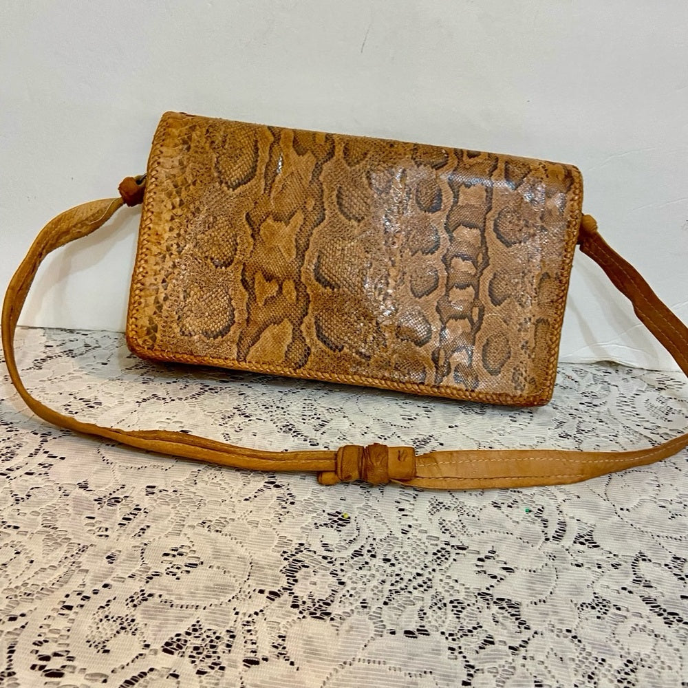 Vintage, Genuine Snakeskin Shoulder Bag 11in L x 6in H, x 3In
